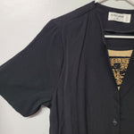 Vintage Alfred Dunner Button Up Black Shoulder Pads Womens 10 One Piece Blouse