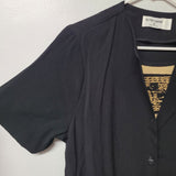 Vintage Alfred Dunner Button Up Black Shoulder Pads Womens 10 One Piece Blouse