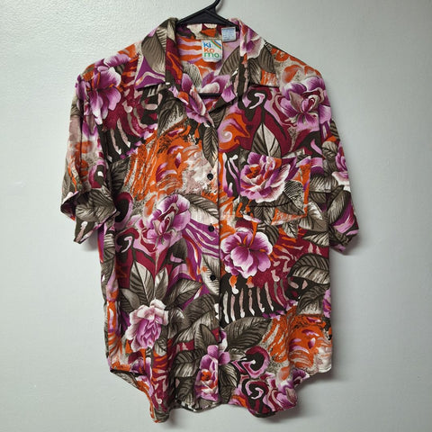 Ki Ko Mo Blouse Floral Button Down Shirt Collar Vintage Pocket Womens Medium