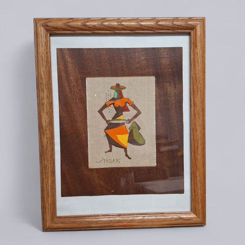 Vintage Virgilio Nabais Artwork Brazilian Woman Farmer Framed 15 x 12 Fabric