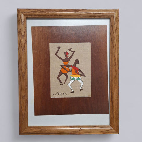 Vintage Virgilio Nabais Artwork Brazilian Dancing Music Framed 15 x 12 Fabric