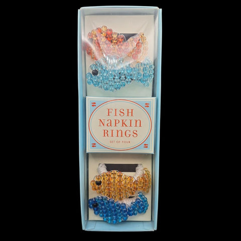 Williams Sonoma Beaded Fish Napkin Ring Set of 4 Box Vintage Sea Nautical Beach