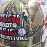 American Roots Music Festival Hat Cap American Flag Mesh Adjustable Tags Banjo