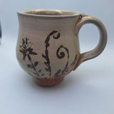 Clay Pottery Tea Coffee Mug Cup Art 4 Inch Brown Earth Handmade Folk Floral