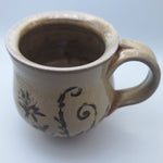 Clay Pottery Tea Coffee Mug Cup Art 4 Inch Brown Earth Handmade Folk Floral