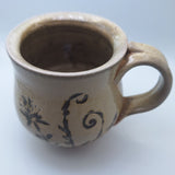 Clay Pottery Tea Coffee Mug Cup Art 4 Inch Brown Earth Handmade Folk Floral