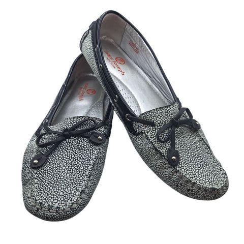 Marc Joseph Pebbled Flats Cypress Hill Tie Black White Leather Brazil Womens 8