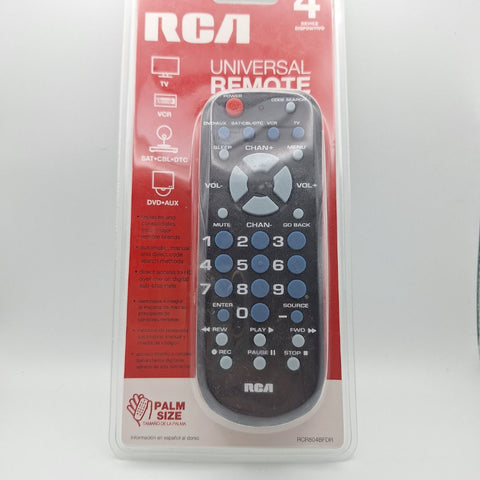 RCA Small Universal Remote Palm Size 4 Device DVD VCR TV RCR804BFDR Aux Sat