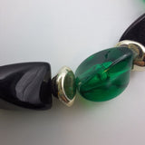 22 Inch Necklace Green Black Retro Beaded Plastic Twist Clasp Vintage Classic