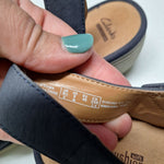 Clarks Soft Cushion Sandal Wedge Shoes Adjustable Straps Womens 9 Wide Blue