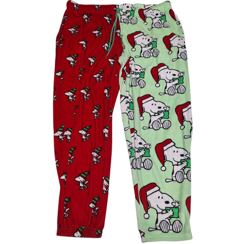 Peanuts Christmas Snoopy Red Green Pants Fluffy Soft Womens Large 12 10 Santa