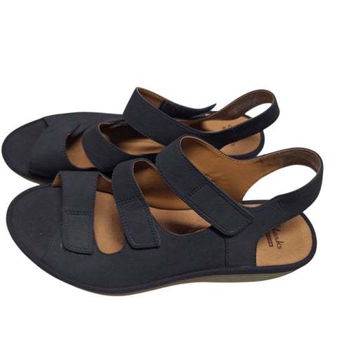 Clarks Soft Cushion Sandal Wedge Shoes Adjustable Straps Womens 9 Wide Blue