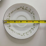 Elegance by Sheffield Set of Two Replacement Saucers Fine China Green Leaves White Flowers