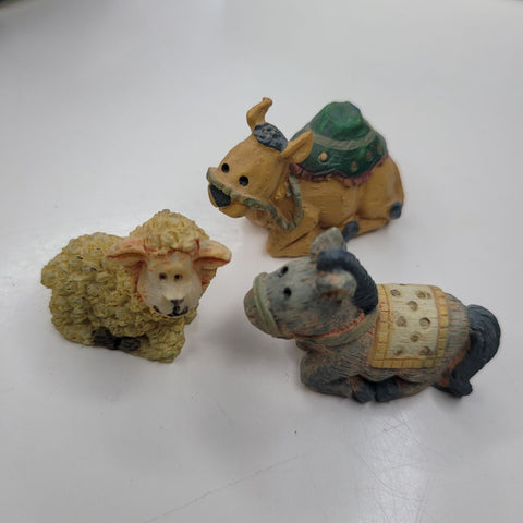 Set of 3 Small Nativity Animals Figures Camel Mule Sheep Vintage