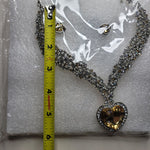 Heart Costume Jewelry Necklace Stud Post Earrings Prom Costume Sparkly Brown