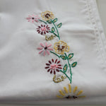 Vintage Embroidered Pillowcases Set of Two Handmade 20x28 Floral Flowers White