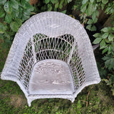 Wicker Rattan Chair White Removable Wooden Seat Vintage Low Wing Arm Patio