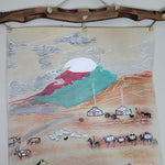 Western Painted Leather Hanging Artwork Carved Wood Horses Cowboy Camel Sheep Camp
