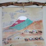 Western Painted Leather Hanging Artwork Carved Wood Horses Cowboy Camel Sheep Camp