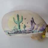 Bone Art Painted Feather Native N Clare 1995 Desert Cactus Feathers Home Decor