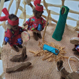 Mexican Nativity Handmade Fabric Wood Rawhide Sinew Donkey Vintage