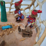 Mexican Nativity Handmade Fabric Wood Rawhide Sinew Donkey Vintage