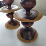 Wooden Candlestick Holders Tapered Solid Grain Two Tone Turned Pair Set 6.5 Inch