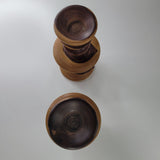 Wooden Candlestick Holders Tapered Solid Grain Two Tone Turned Pair Set 6.5 Inch
