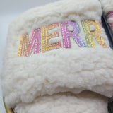 Slippers Merry Bright Sherpa Memory Foam Pink Rainbow Womens M 7 8 New Slide