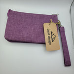 Crest Design Wristlet Purple Three Attached Zippered Pouch New