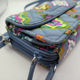 Vera Bradley Crossbody Bag Wallet Tribal Blue Print Adjustable Strap