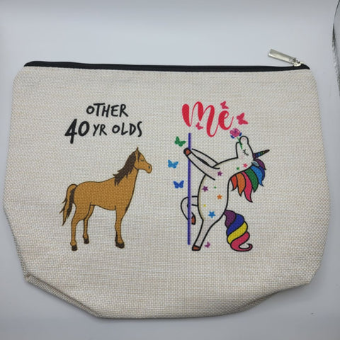 40 Year Old Unicorn Horse Makeup Bag 10 x 8 Canvas Zipper Pouch Dancing Birthday
