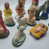 Vtg Chalkware Nativity Set 12 Pieces Sheep Donkey Baby Jesus Christianity