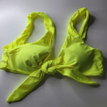 Bright Yellow Two Piece Swimsuit Bikini Tie Front Neon Womens Medium Padded