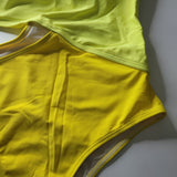 Yellow One Shoulder Swimsuit Block Colors Cutout Side Womens Medium Neon Bright