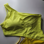 Yellow One Shoulder Swimsuit Block Colors Cutout Side Womens Medium Neon Bright