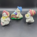 Easter Egg Bunny Rabbit Figurines Set of Three Bonnet Festive Spring