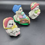 Easter Egg Bunny Rabbit Figurines Set of Three Bonnet Festive Spring