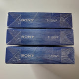 Sony Sealed Blank VHS Tapes 6hrs Premium Grade Set of 3 New Unopened T 120VF