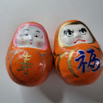 Daruma Doll Pair Orange Happy Angry Emotions Expressive 3 Inch