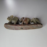 Elephant Family Carved Stone Green Three Tail Trunks Made in India 6 Inches Long