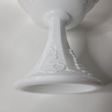 White Milk Glass Pedestal Grape Leaf Design Candy Dish Lid 10 Inch Tall Large