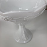 White Milk Glass Pedestal Grape Leaf Design Candy Dish Lid 10 Inch Tall Large