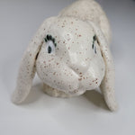 Ceramic Bunny Rabbit Glazed Holland Lop Ear Cream Speckled Eyelash 7 Inches Long