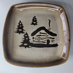 Woodland Home Studio Plate Cabin  Tree Lodge Brown 9 Inch Square Rustic Glaze