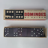 Halsam Double Six Dominoes Set 623 Wooden 28 Pieces Black White Vtg Game
