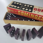 Halsam Double Six Dominoes Set 623 Wooden 28 Pieces Black White Vtg Game