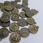 Round Alphabet Charms Bronze Pendants Necklace Bracelet Jewelry Making 30 Pieces