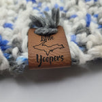 Girls Knit Winter Hat Faux Fur Pom Little Yoopers White Blue Gray Youth Michigan
