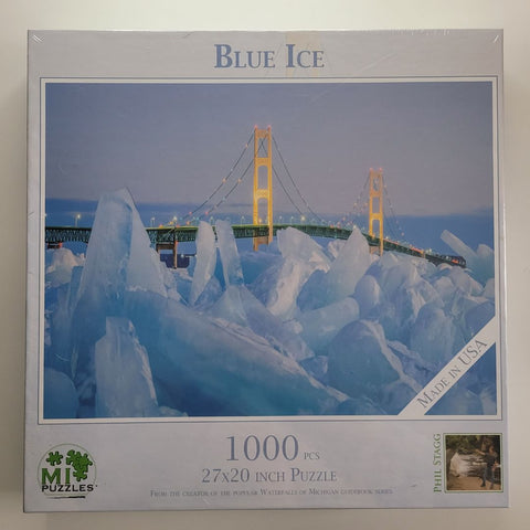 MI Puzzles Blue Ice Mackinac Bridge 1000 Pieces Mackinaw Straits Michigan Phil S